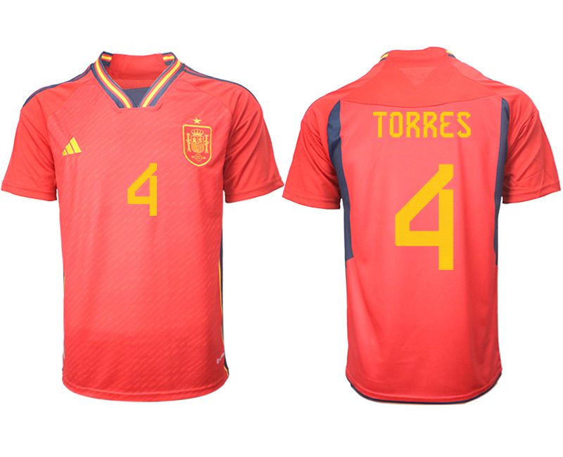 Men 2022 World Cup National Team Spain home aaa version red #4 Soccer Jerseys->spain jersey->Soccer Country Jersey